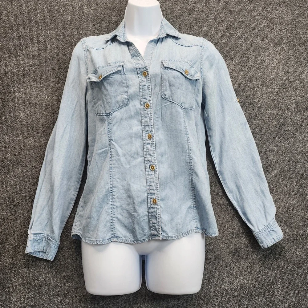 Cloth & Stone Womens Tencel Chambray Boho Western Coastal Button Down Shirt XS
